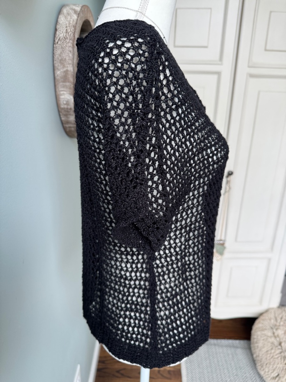 NIC+ZOE Black Open-Weave Short Sleeve Top - Picture 4 of 5